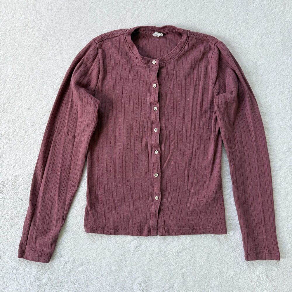 Gap Factory Women’s Pointelle Button-Up Top Painted Purple Rose Small